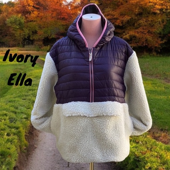 IVORY ELLA FLEECE PUFFER JACKET COAT HOODIE MEDIUM 3/4 ZIP - Picture 1 of 6